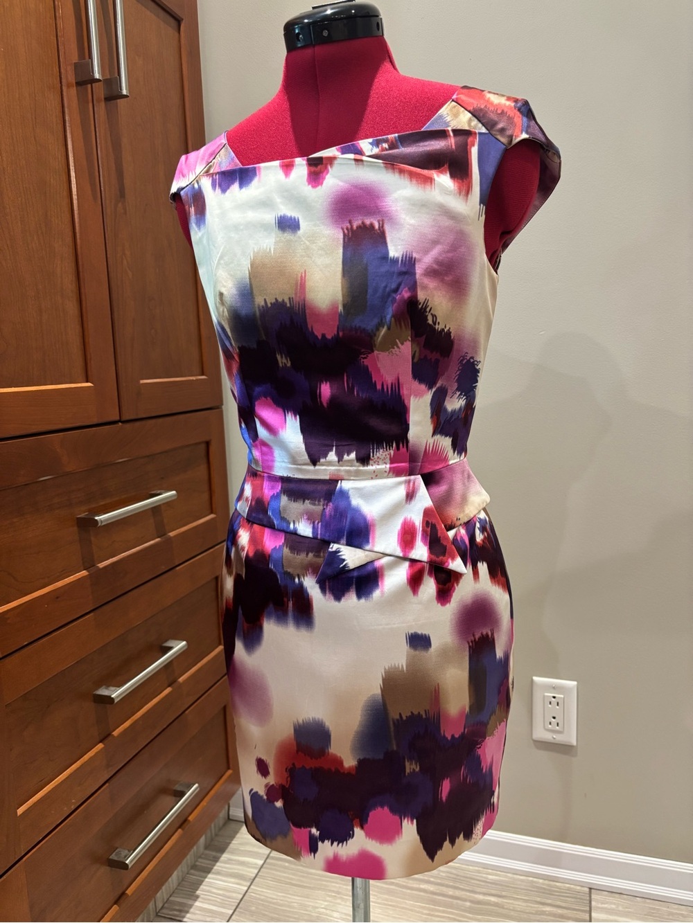 Abstract Watercolor Print Mini Dress - Purple/Pink